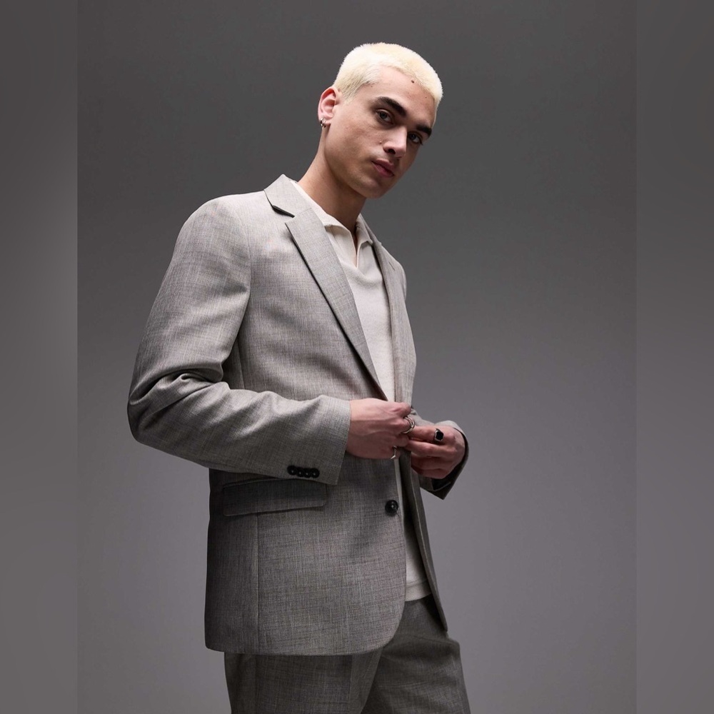 Topman men’s relaxed textured suit blazer jacket